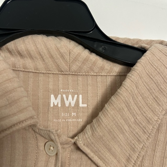 Madewell Brushed Rib Cropped Tan Ribbed Button-Up Top Cardigan Sweater size M - Picture 5 of 10